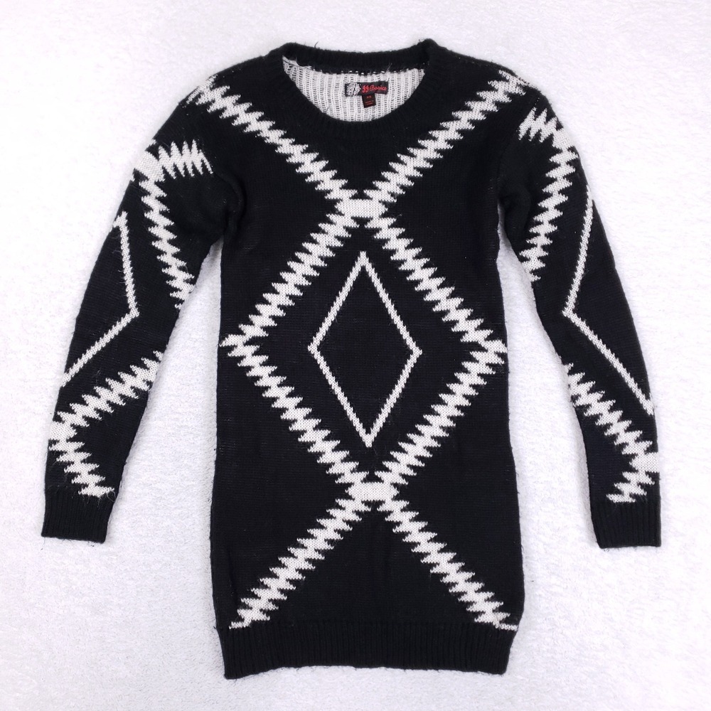 JJ Basics Sweater Womens‎ XS Black White Geometric Diamond Chevron Knit Tunic